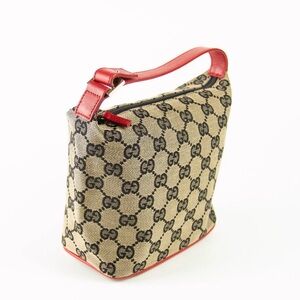 Vintage Gucci GG Canvas Pochette Mini Bag Vanity / Red Leather